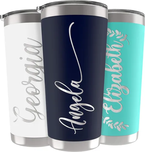 Miniatura 37 de Vasos delgados personalizados con tapa, regalos para ella de 20 onzas, rosa intenso, 12 diseños, vaso grabado personalizado con nombre, tazas Rosa