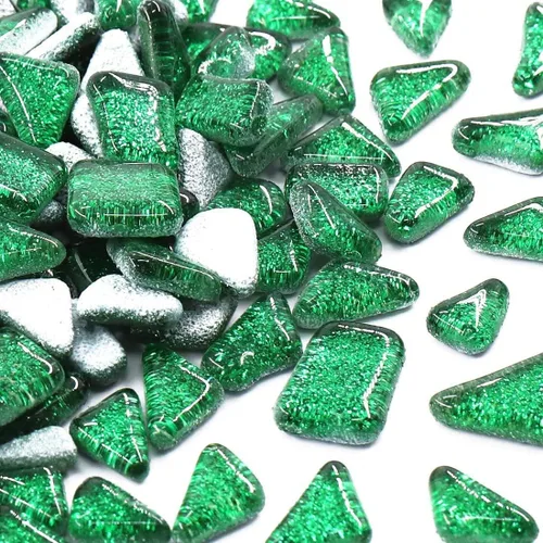 Miniatura 13 de Azulejos de mosaico, azulejos de vidrio, piezas de vidrio de mosaico de cristal brillante, surtido de azulejos cuadrados y triangulares de cristal