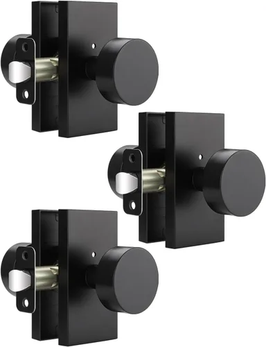 Miniatura 17 de EHOMEWARE Paquete de 2 pomos para puerta de paso para interiores, pomos de puerta negros para armario/pasillo, manija de puerta redonda sin