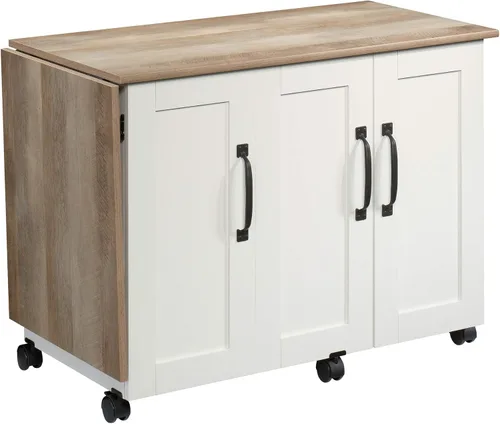 Sauder Carro de Almacenamiento Diverso para Costura, Mesa de Artesanías con Hoja Plegable, Mesa de Costura con Almacenamiento - Acabado Blanco Suave