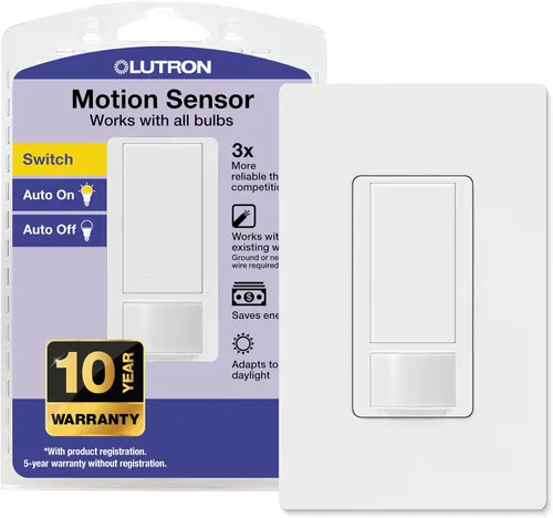 Miniatura 11 de Lutron Maestro Interruptor de luz con sensor de movimiento para interiores para baño, garaje, lavandería, cualquier bombilla, sensor de ocupación