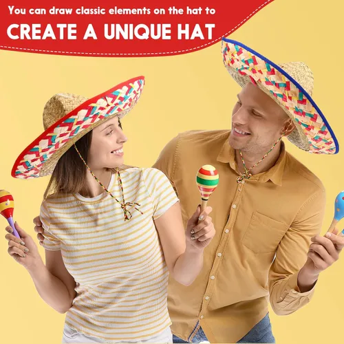 Miniatura 4 de Mumufy 12 sombreros para adultos, hombres y mujeres, con sombrero de paja para barbilla, fiesta de disfraces mexicanos (color clásico)