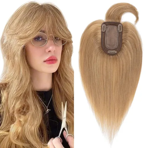 Miniatura 16 de SEGO Topes de cabello para mujeres de cabello humano real con cabello delgado, topes de cabello con clip frontal de 150% de densidad con base