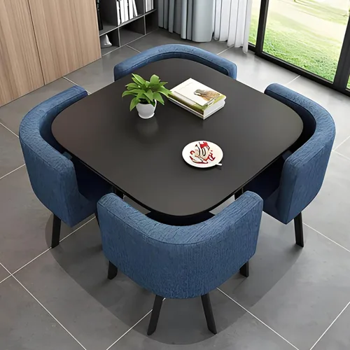 Miniatura 9 de Juego de mesa de comedor cuadrada con sillas, mesa de cocina compacta y 4 sillas, mesa de conferencias moderna con sillas, mesa de recepción