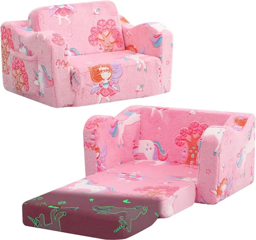 Miniatura 20 de MeMoreCool Silla Infantil 2 en 1, Sofá Cama Plegable para Niños, Beige (Edades 1-3) – Silla de Terciopelo que se Extiende a Sofá-Cama Espuma