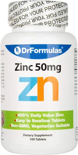 DrFormulas Suplemento de zinc para el acné de 50 mg con citrato de óxido de zinc quelado, suministro de 100 días (tabletas no pastillas, gluconato o