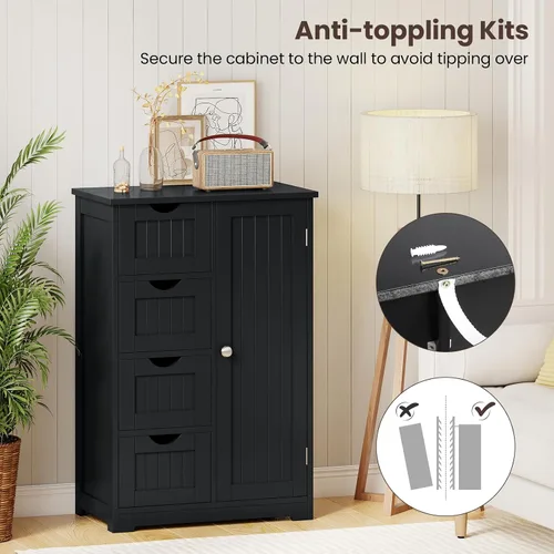 Miniatura 6 de Giantex Gabinete de Almacenamiento de Baño con Cajones - Organizador de Almacenamiento de 4 Cajones con Armario, Estante Ajustable, Dispositivo