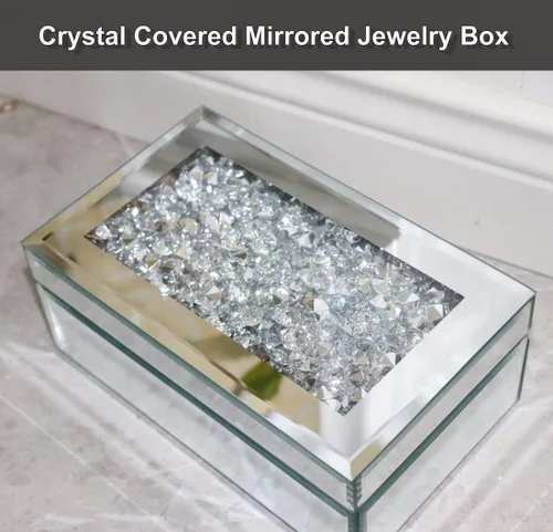 Miniatura 3 de QMDECOR Caja de joyería de lujo con espejo de cristal de diamante triturado de plata para mujeres