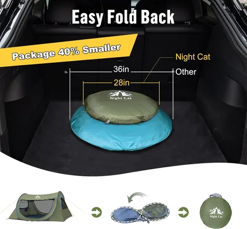 Miniatura 2 de Night Cat - Tienda de campaña desplegable: Tienda de 1 a 2 personas, impermeable, instantánea, fácil de instalar, túnel