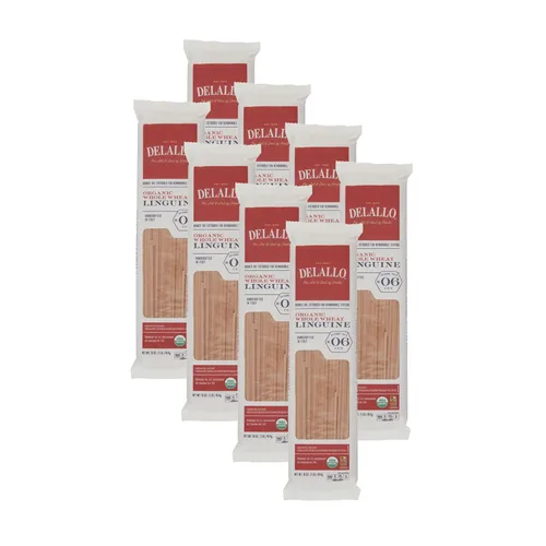 DeLallo Pasta Linguine de trigo entero, bolsa de 1 libra, (paquete de 8), 100% orgánica, fideos integrales, hecha con trigo duro entero, corte de