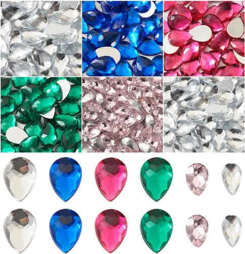 Miniatura 6 de Pandahall - 1200 unidades de diamantes de imitación para coser en forma de lágrima, diamantes de imitación de cristal con parte trasera plana