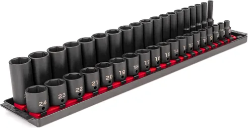 Miniatura 20 de TEKTON Juego de dados de impacto de 6 puntos profundos de 3/8 pulgadas con riel, 19 piezas (0.236-0.945 in) SID91107