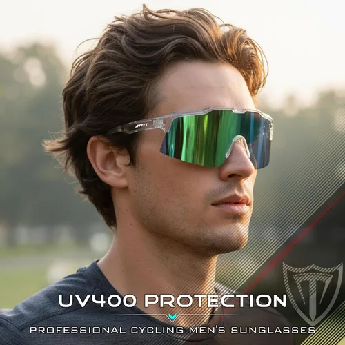 Miniatura 3 de ATTCL Gafas de sol unisex TR90 de ciclismo para hombres y mujeres, lentes de PC, gafas deportivas, ciclismo, pesca, correr Kc11-toubai-verde/Espejo