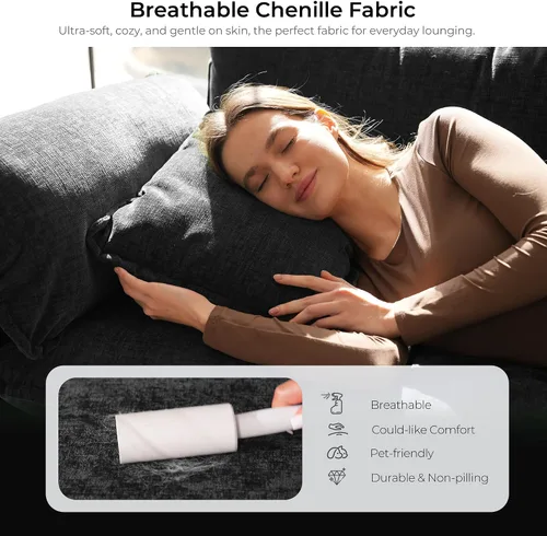 Miniatura 4 de ELUCHANG Sofá modular de gran tamaño de 79 pulgadas, cómodo sofá en forma de nube para sala de estar, sofá en forma de L con otomana, sofá de Negro