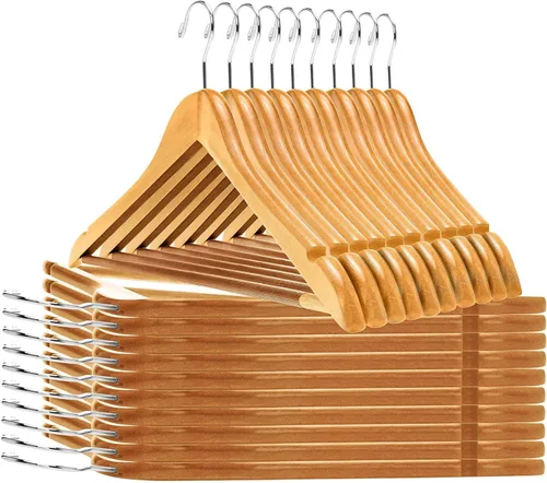 Miniatura 24 de Perchas de madera de calidad – Juego de 20 perchas ligeramente curvadas – Perchas de madera maciza con elegantes ganchos cromados – Ropa resistente