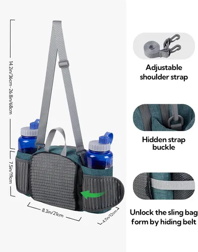 Miniatura 6 de Waterfly - Riñonera Fanny Pack: Bolso Fanny con 2 soportes para botellas de agua, cinturón lumbar, para senderismo, caminatas, correr, trotar, Azul