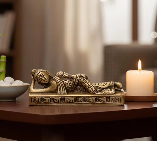 Miniatura 4 de eSplanade Estatua de Buda reclinable para decoración del hogar Escaparate de Buda dormido de latón para sala de estar, meditación, escritorio