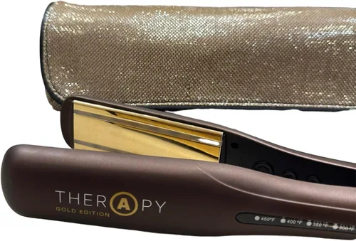 Therapy Iron Gold Edition - Placas de cerámica de 1 1/4 pulgadas con tecnología infrarroja que repara el cabello Dorado