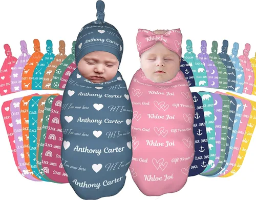 Miniatura 10 de Mantas de bebé personalizadas para niña y niño con nombre, manta personalizada para niñas y niños, regalos para envolver al bebé recién nacido Intial