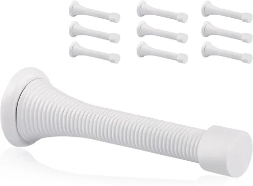 Miniatura 24 de Paquete de 18 topes de resorte para puerta, color blanco, topes flexibles de 3-1/4 pulgadas con puntas de parachoques de goma blanca