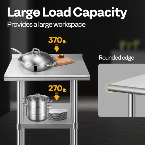 Miniatura 2 de VIVOHOME Mesa de trabajo de acero inoxidable de 24 x 18 pulgadas con protector contra salpicaduras, mesa comercial de preparación con ruedas
