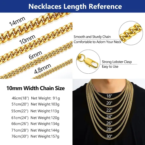 Miniatura 4 de PROSTEEL 316L Stainless Steel Figaro Cuban Chain Necklace for Men, Black18K Real Gold Plated, 4567.591013mm, 14inch-30inch, Come with Box