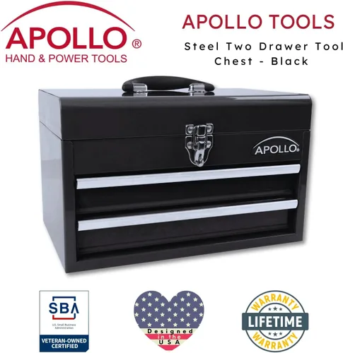 Miniatura 9 de Apollo Tools - Caja de herramientas de acero de 14 pulgadas con compartimento superior profundo y 2 cajones de acero resistente con apertura de Negro