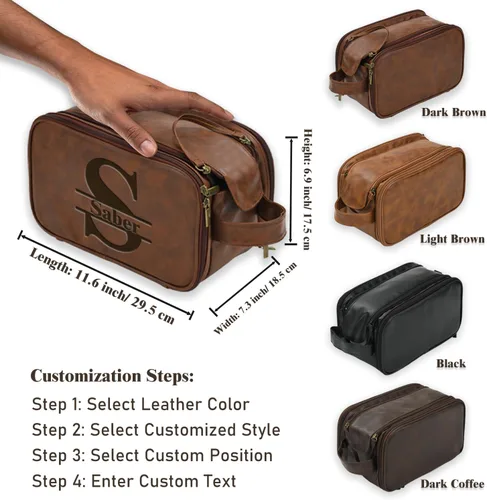 Miniatura 2 de Bolsa de aseo personalizada para hombre, kit dopp de gran capacidad con iniciales de nombre personalizado de cuero PU, regalo para padrinos, bolsa