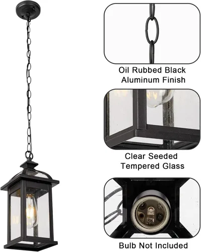 Miniatura 5 de Darkaway Farol colgante para exteriores, luz colgante de porche con vidrio de aluminio para exteriores, para porche, patio, entrada