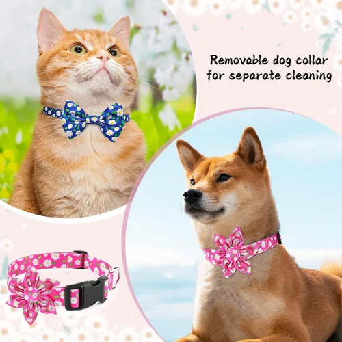 Miniatura 5 de Collar de perro rosa Daisy lindos collares de perro con moño de flores para perros pequeños, medianos y grandes Opciones de color floral rosa