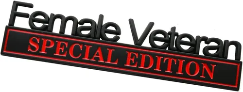 Miniatura 4 de 2 emblemas de automóvil de edición especial para veterana femenina, 3D, para exteriores, camiones, calcomanías para guardabarros (negro/rojo)
