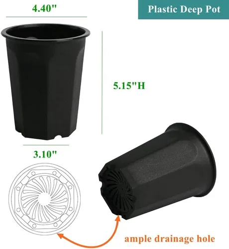 Miniatura 2 de Paquete de 14 macetas de plástico negro profundo de 4.40 pulgadas para vivero y plántulas, contenedor redondo para trasplante, corte, suculentas