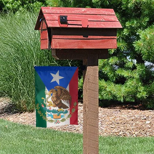 Miniatura 4 de Bandera mexicana de mitad de México, mitad de Puerto Rico, lino mexicano puertorriqueño, tela de arpillera, tela de lino, bandera de jardín, Blanco7