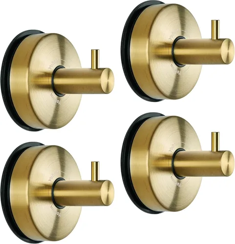 YOHOM Ganchos de ventosa para ducha, toallero dorado de acero inoxidable al vacío para baño, gancho de ducha con succión, toallero de cocina, 4