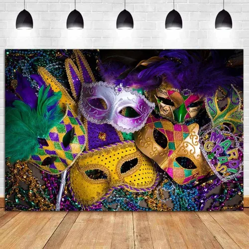 Miniatura 4 de Máscara de cuentas de 7 x 5 pies con purpurina dorada y morada, para carnaval, telón de fondo, fiesta, baile, fiesta de cumpleaños, fotografía