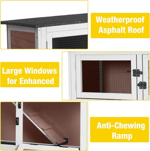 Miniatura 5 de Aivituvin Rabbit Hutch - Jaula para conejitos de interior para exteriores, casa de mascotas de 2 pisos, jaula de conejillo de indias con ruedas