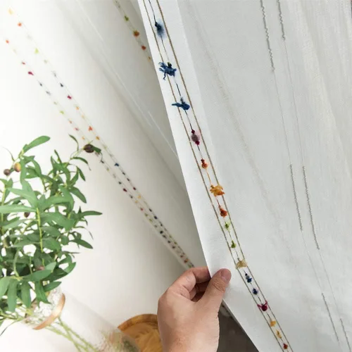 Miniatura 2 de Pureaqu - Cortinas europeas bordadas con diseño floral para sala de estar, con bolsillos, cortina de gasa de lujo, cortina de tul transparente