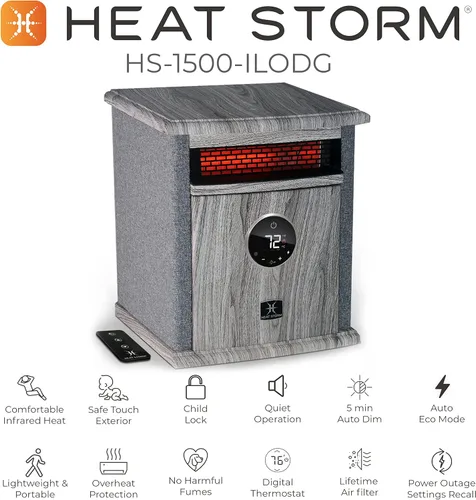 Miniatura 6 de Heat Storm HS-1500-ILODG Calentador de gabinete, 15 pulgadas de alto x 13.5 pulgadas de ancho x 11 pulgadas de profundidad, gris
