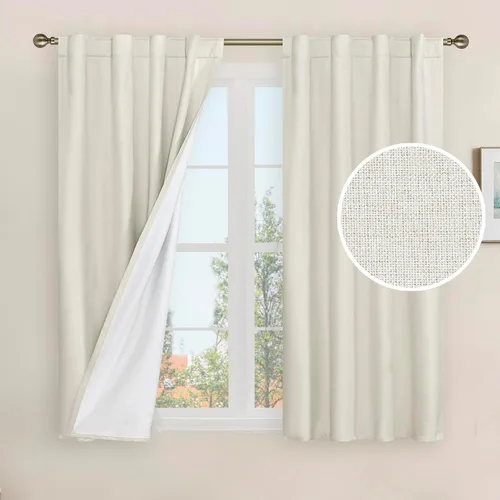Miniatura 81 de LAMIT Cortinas de lino natural 100 % opacas para ventana, para dormitorio, 45 pulgadas, cortinas térmicas con textura de lino estilo granja