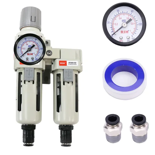 Miniatura 8 de RIH Sistema de secado de aire - Filtros de aire dobles NPT de 1/2 pulgada, filtro de partículas de 5 micras y regulador de presión de aire, calibre