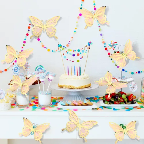 Miniatura 5 de Geyee 12 piezas de decoración de fiesta de mariposa grande 3D de 12 pulgadas, 10 pulgadas, centros de mesa de mariposa grandes para mesas, baby Oro