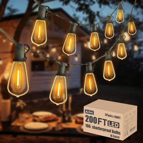 Miniatura 14 de Achin - Cadena de luces para exteriores de 100 pies G40 Globo de patio, luces LED impermeables al aire libre con 50+2 bombillas LED irrompibles