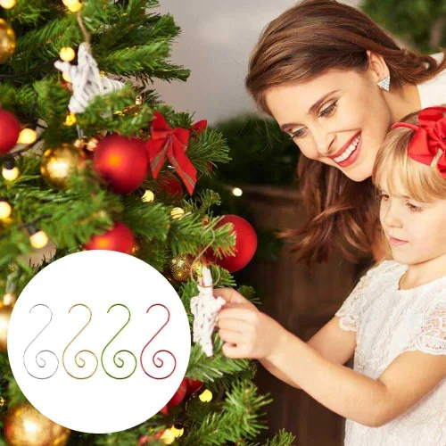 Miniatura 7 de Ganchos para Adornos, Colgadores Dorados para Adornos de Navidad, 100 Piezas de Ganchos para Adornos de Navidad, Ganchos de Metal para Adornos, Oro