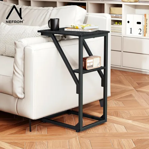 Miniatura 5 de Mesa auxiliar en forma de C, mesa auxiliar de sofá pequeño, mesa de bandeja de sofá para sala de estar, dormitorio, mesita de noche ET-D-BK1