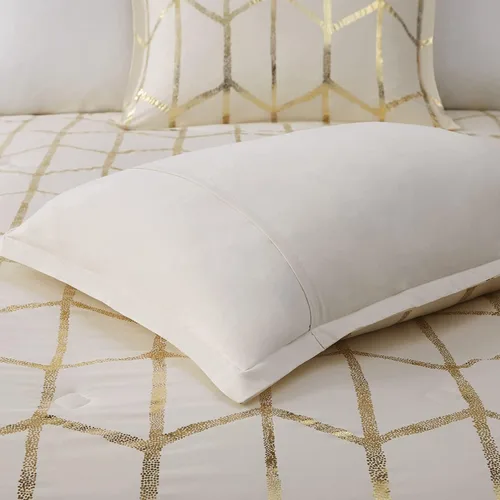 Miniatura 8 de Intelligent Design Raina King/Cal King - Juego de edredón de microfibra suave, juego de cama geométrico metálico moderno, 5 piezas de ropa de cama