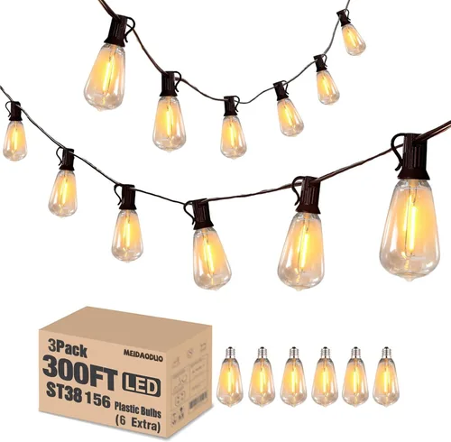 Miniatura 11 de 200 pies de luces de cadena LED al aire libre Edison para exteriores, impermeables, 2200K, luces de patio con 104 bombillas de plástico