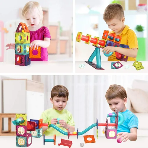 Miniatura 5 de Azulejos magnéticos, bloques magnéticos de tubo de 125 piezas para niños pequeños, juguetes de imanes transparentes 3D, juguete STEM para niños