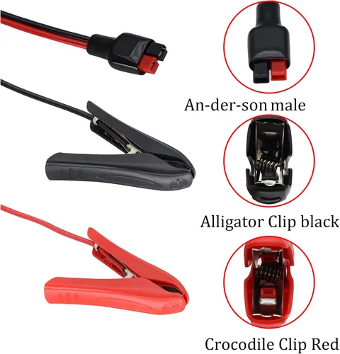 Miniatura 4 de Cable de clip de cocodrilo de 12 AWG 45A (an-der-Son) Cable de clip de cocodrilo a cable de labio C Alli-Gator Clip a 45A enchufe de batería Ca-ble