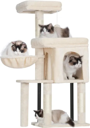 Miniatura 12 de Hey-brother Árbol para gatos, postes rascadores para gatos con cama, torre resistente con columnas totalmente envueltas en sisal y bola de juguete