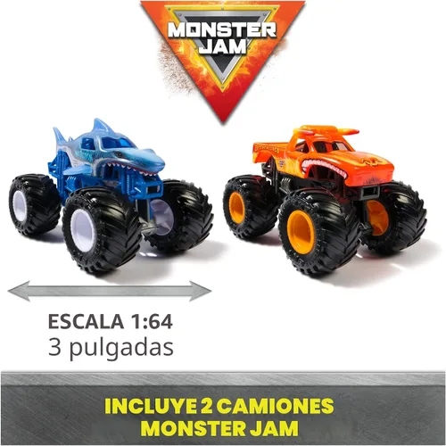 Miniatura 4 de Monster Jam, Set de Mini Lanzaderas, Incluye Monster Mutt y Earth Shaker, Camiones Monstruo de Metal a Escala 1:87, Juguetes para Niños de 3, 4, 5